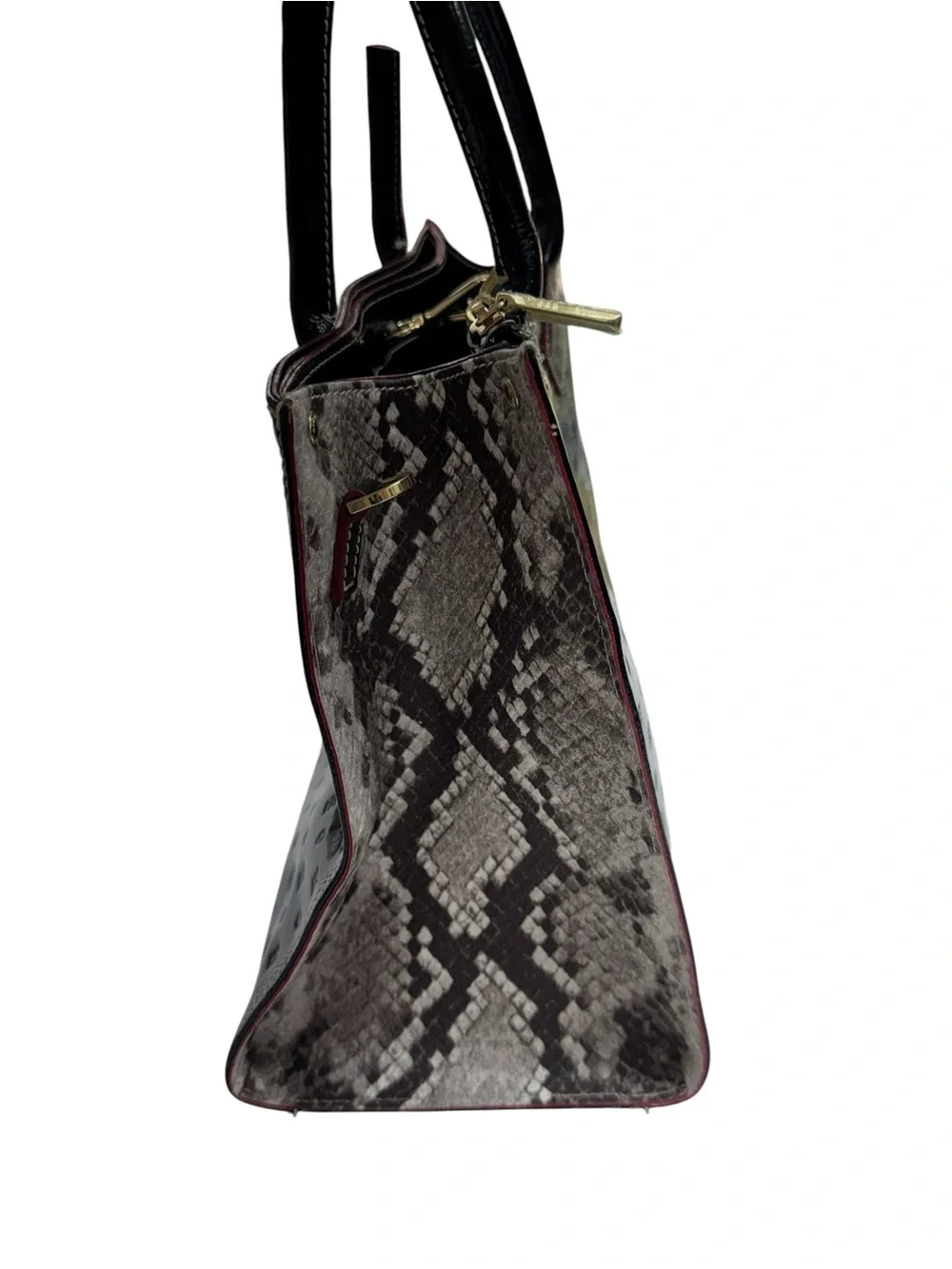 Arcadia Italian Satchel Black Patent & Python Accents Leather